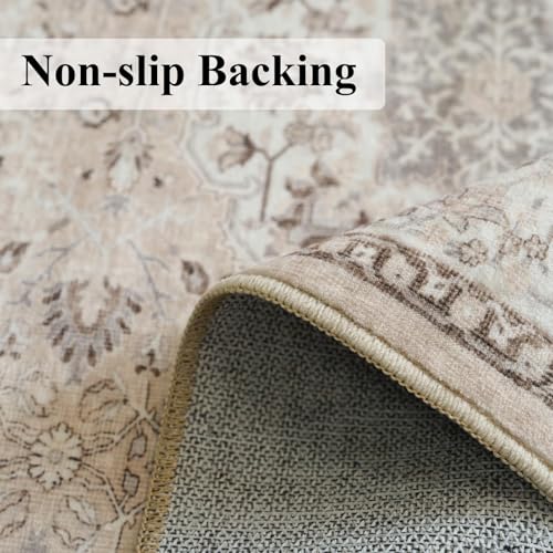 Washable 2x4 Entryway Area Rugs: Vintage Water Resistant Kitchen Rug Non-Slip Durable Doormat Ultra Soft Living Room Bedroom Carpet Indoor Low Pile Floor Mat for Bathroom Dining Room(2x4,Beige)