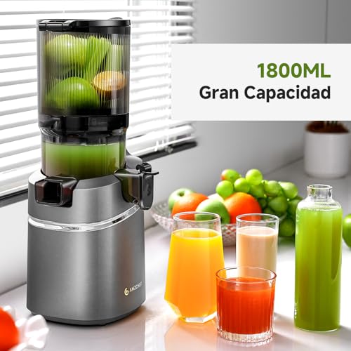 Image of AMZCHEF Juicer Machines, 5.8 inch Extra Self-Feeding Cold Press Juicer for Whole Vegetable & Fruit, Juice Extractor Machine with Large Auger & Triple Strainers, Easy to Clean, High Juice Yield, Grizzly