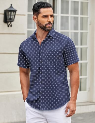 Image of COOFANDY Mens Short Sleeve Casual Button Down Shirts Summer Untucked Dress Shirts with Pocket