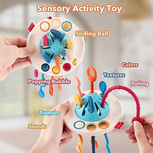 Image of Kidology Pull String Toy for Babies Teething Strings Sensory Montessori Toys Baby Girl,Travel Toy for 6+Months Boy Food Grade Silicone Fine Motor Skills Toy for Toddlers (UFO), Multicolor