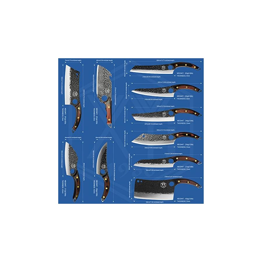 Authentic-XYJ-Since-198610-Pieces-Kitchen-Knife-Set-With-Roll-Bag-ScissorsHoning-SteelTiny-Knife-whetstoneLarge-Butcher-Knife-SetForged-Knives-SetFull-Tang-HandleHigh-Carbon-Steel-Coffee XYJ Professional Kitchen Knife Set with High-Carbon Steel Forged Blades, Chef's Knife, Cleaver, Carving Knife, Nakiri, Full Tang Design, Includes Carrying Bag & Poultry Scissors