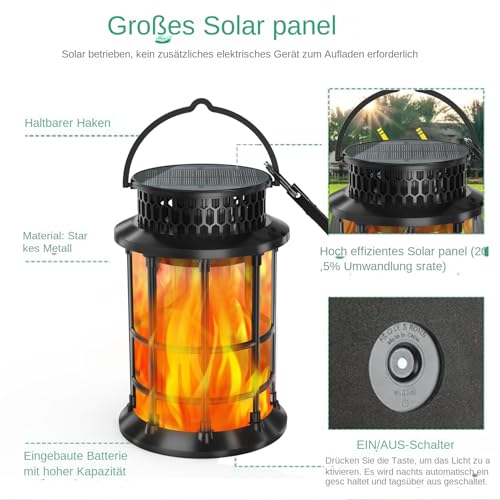 Iluminación decorativa de patio solar con parpadeo de llama impermeable 7