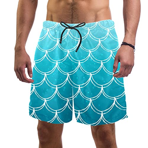 Maillots de bain hommes bleu motif d'échelle de sirène short de plage léger