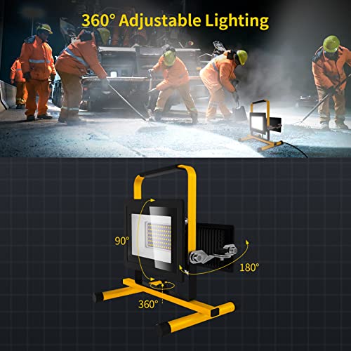 Viugreum 100w Led Work Light with Plug 8000LM 6500k Outdoor Lights Mains Powered 3 Adjustable Heads IP65 Flood Lights Outdoor Portable Construction Light with Stand / 3m Cable for Workshop Garage - Image 2