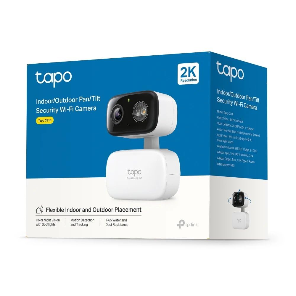 TP-Link Tapo C216 | İç ve Dış Mekan Wi-Fi Güvenlik Kamerası | 2K 3MP Netlik | 360° Pan/Tilt Hareketli | Renkli Gece Görüşü | AI Bebek Ağlaması ve Kişi Algılama | Akıllı Takip | Bulut/SD Kart Depolama