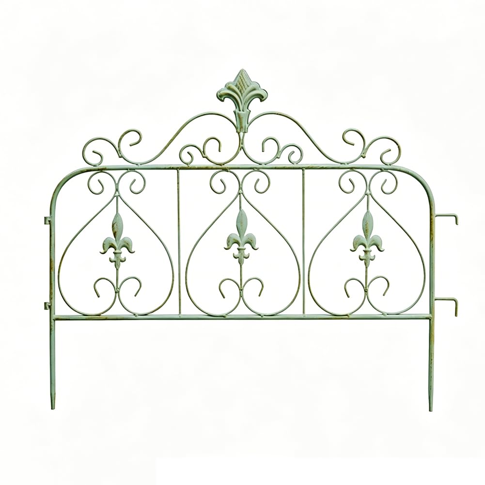 TT-YEC Courtyard Landscape Protective Fence Boundary, Wrought Iron Animal Isolation Fence, Weather-Resistant Ground-Inserted Flower Bed Boundary, 6 Interlocking Panels,Green C