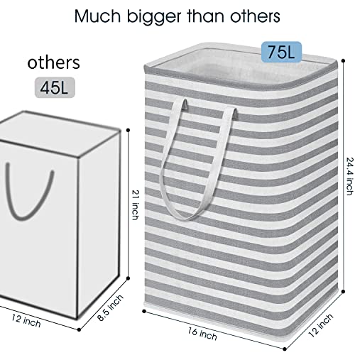 Wiselife Laundry Hamper, 75L Large Collapsible Tall Laundry Basket With Handles, Water Resistant Freestanding Clothes Hamper, Storage Basket, Storage Bags For Clothes Toys, 24.4" (H),Grey #TOP1