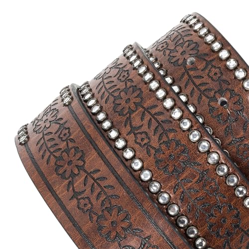 Western-Cowboy-Leather-Belts for Women Rhinestone-Oval-Buckle Embossed Cowgirl Belt for Jeans Pants2