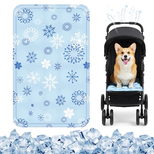 Nuanchu Dog Stroller Cooling Mat Waterproof Gel Pet Cooling Pad for Summer Washable Cat Sleeping Blanket Portable Ice Gel Travel Mat for Cats Crates Car Seat(11.81 x 19.69 Inches Snowflake)