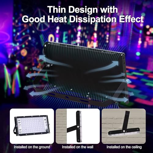 Image of 100W LED Black Light 385-400nm Blacklight Flood Light for Neon Glow Party, IP66 Waterproof 6FT Power Cord+Plug+Switch for Outdoor Spotlight Stage Fluorescent Poster Halloween Body Paint