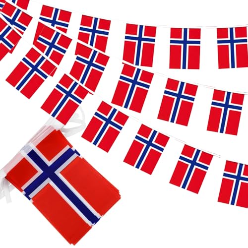 Image of Norway Flags Norwegian String Flag Banners for Patriotic Events Independence Day Sports Bars Inside Outside Decorations 33 Feet 30 Flags