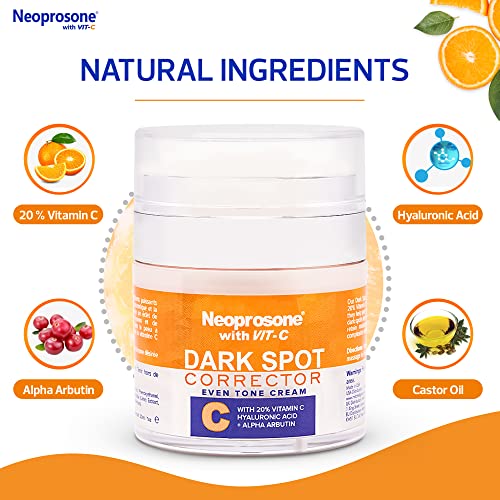 NEOPROSONE 20% Vitamin C Dark Spot Cream - 1 Fl oz/30ml - Skin Brightening Gel with Hyaluronic Acid, Vitamin E - Image 3