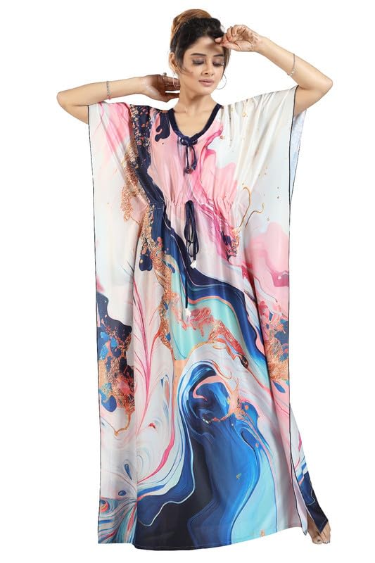 Women's- Kaftan/Nighty/Maxi/Gown/Nightdress/Nightwear Serena Fabric- V-Neck Floral Print-image-23