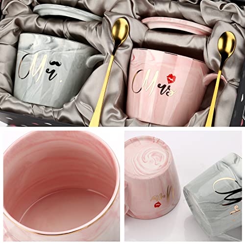 Mr And Mrs Couple Coffee Mugs Set- Wedding Gifts for Bride and Groom Mugs, His and Hers Gift Anniversary, Bridal Gifts for Engagement Birthday Party - Married Couples Ceramic Marble Cups