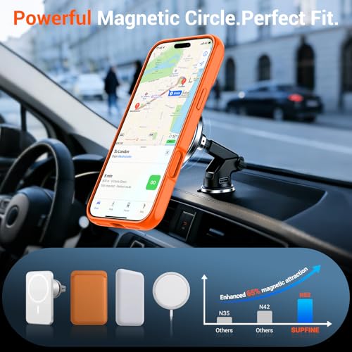 Image of SUPFINE Magnetic for iPhone 17 Pro Max Case Translucent Matte Phone Cover | (Built-in Invisible Kickstand)(Compatible with MagSafe)(Military Grade Drop Protection) Orange