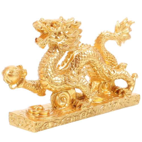 Estatua Dragón Feng Shui Resina Dorada 2024