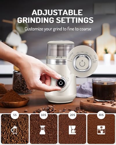 Image of SHARDOR Electric Super Silent Blade Coffee Grinder, Timed Grind Control Rotary Knob, Adjustable Coarse to Fine for Coffee Beans, Spices & Herbs, with 2 Removable Stainless Steel Bowl, Cream