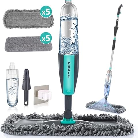 Microfiber Spray Mop for Floor Cleaning Wet Dry, 360 Degree Spin Dust Home Kitchen Hardwood Floor Flat Mops with 360ML Refillable Bottle Include 4 Microfiber Reusable Pads 1 Scrubber and 1 Mop Holder Cover