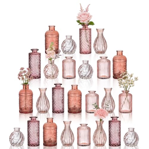 Hewory Small Bud Vases Bulk: 25Pcs Multi Pink Flower Vases for Centerpieces