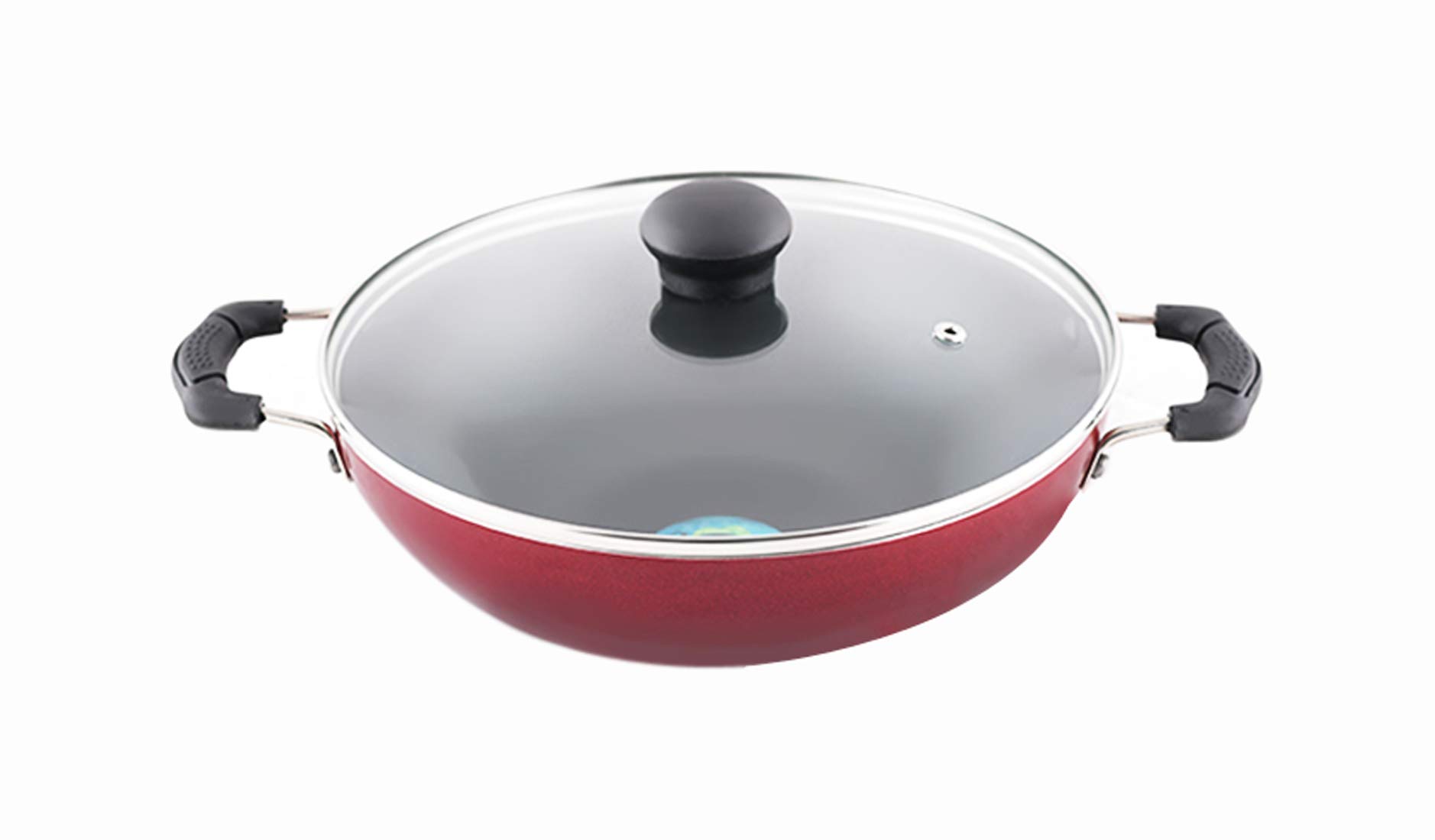 Blueberry's Nonstick 24cm Kadai with Glass Lid, 3mm Thickness, 3 Layer Coating, Gas Stove Compatible(Black)