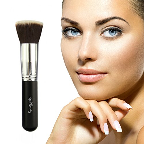 Best Foundation Brush Flat Top Kabuki Synthetic Face Brush Applicator Blender - For Liquids, Creams, Contour, Powders, Mineral, Makeup - Synthetic Bristles By New8Beauty