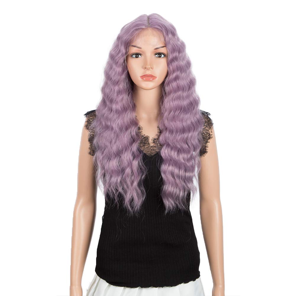 Joedir Lace Front with 1.5"x4" Simulated Scalp Wig 24' Long Wavy Heat Resistant Synthetic Wigs For Black Women 130% Density(Ash Purple Color)-image-29