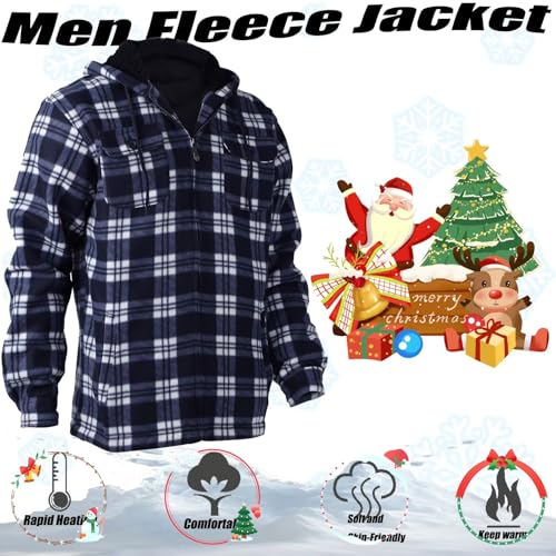 LeeHanTon Men Heavy Thick Flannel Plaid Jacket Sherpa Fleece Lined Sweatshirt Big&Tall Hoodies Zip Up Winter Warm Coat2