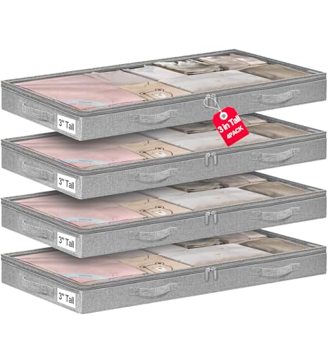 Image of punemi Low-Profile Under Bed Storage Containers, 20 x 40 x 3 in, 4 Pack