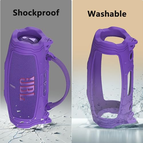 Image of Silicone Cover Case for JBL Charge 6 Portable Bluetooth Speaker Accessories, Charge 6 Speaker Protective Case with Shoulder Strap (Purple Cover)