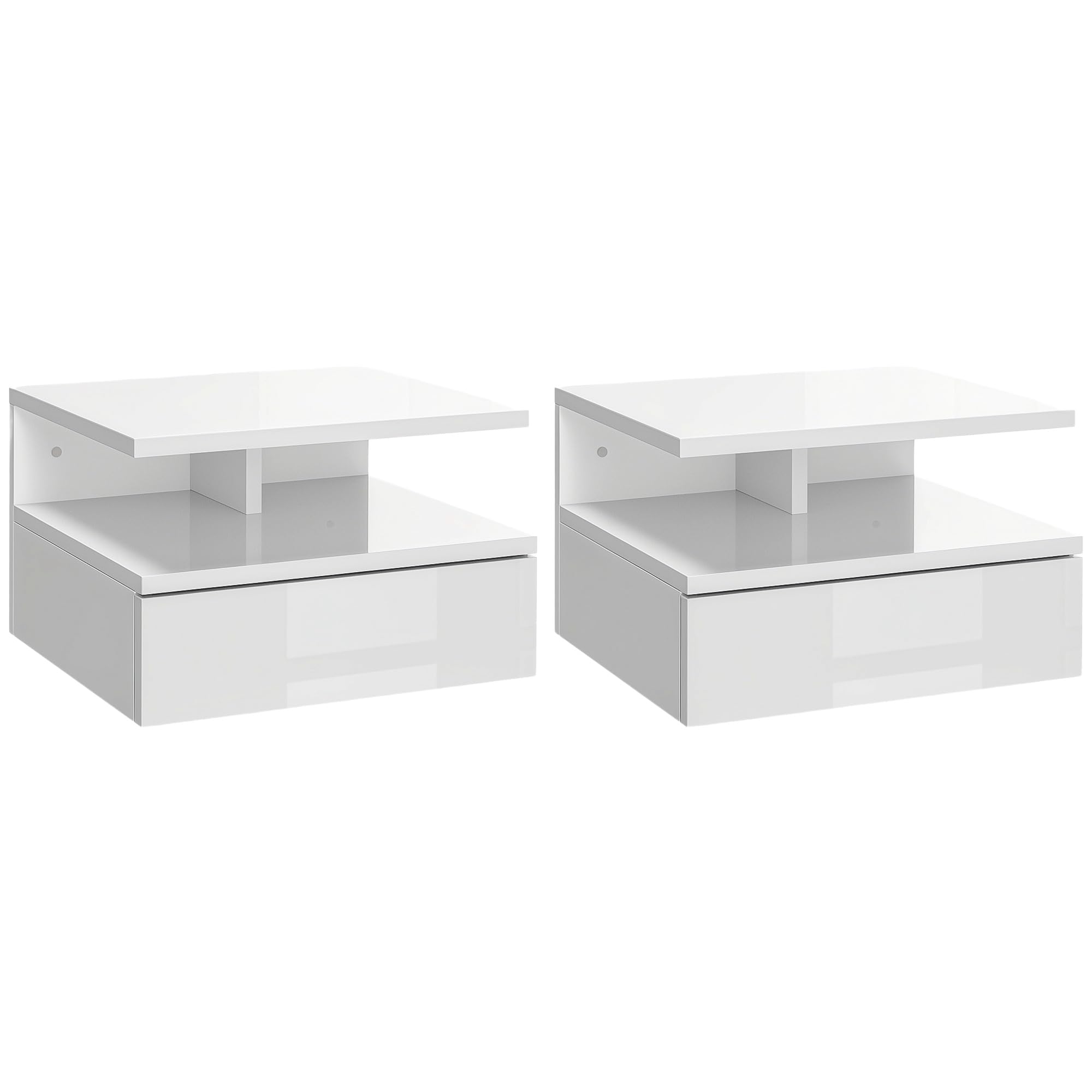 Homcom Unisex White Floating Nightstand Set Of, Wall Mounted Bedside Cabinet In Size 2