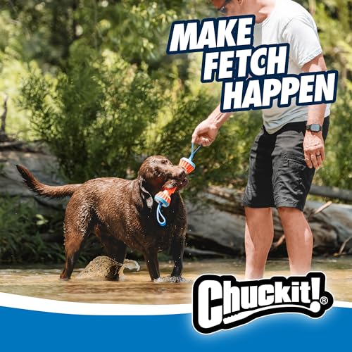 Image of Chuckit! Rugged Bumper Fetch Stick, Medium, 13.5in, Orange and Blue | Has TPR Ridges for Easy Grip, Doubles as a Tug-of-War Toy and Floats in Water; Not Recommended for Aggressive Chewers