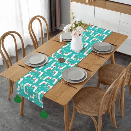 Chemin de table imprimé lama finitions soignées pour décoration de table de ferme