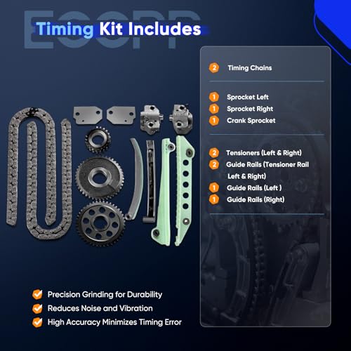 Image of ECCPP Timing Chain Kit fits for Ford for F-150, 1997-2007 for ford E150 for F150 Explorer Expediton 4.6 281CID WINDSOR,w /Timing Chains Crank Sprocket Tensioner Guide rails