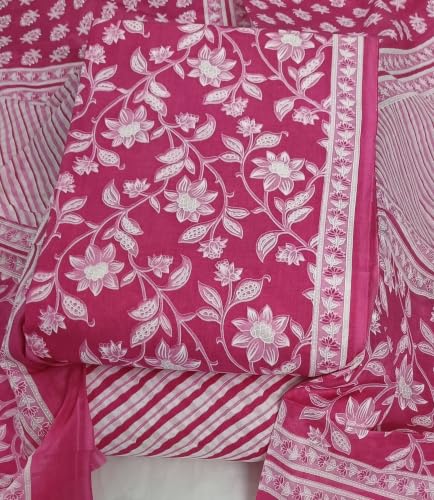 Image of DRAVINAM Trends Women's Premium Cambric Cotton Jaipuri Printed Unstitched Salwar Suit Dress Material with Mulmul Cotton Dupatta