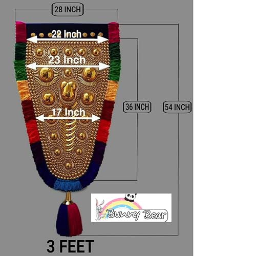 Image of BUNNY BEAR| 3.00 Feet(92 CM) Kerala Nettipattam Wall Hanging | Gold Plated Elephant Caparison | Traditional Kerala Handicraft Decorative Art for Home, Pooja Room & Gift Decor