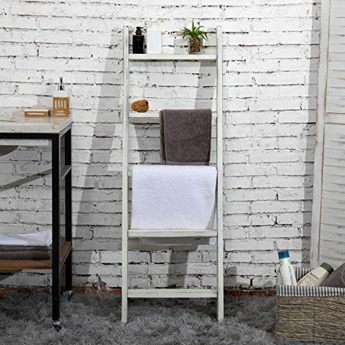 MyGift 4.5-Foot Vintage White Decorative Blanket Storage Ladder