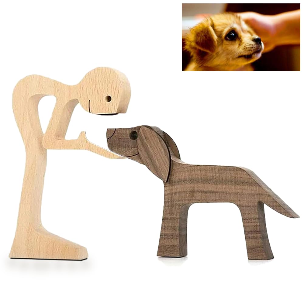 RHQFDM Tallas de Madera de Cachorros y Personas Tallado de Cachorro de Madera a Mano Tallado de Madera para Perros Los Amantes de los Perros decoran Tallas de Madera（Niños y Cachorros）