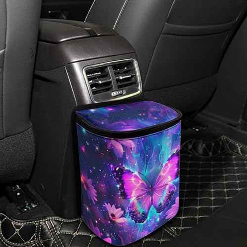 Image of KEIAHUAN Purple Butterfly Foldable Hanging Car Trash Can for SUV Truck Van Automotive Vehicle Garbage Cans Large Capacity Garbage Bin for Travel Camping Office