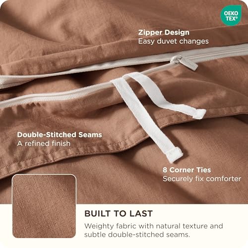 Bedsure Cotton Duvet Cover Full - Luxury Slub Weave 100% Cotton Duvet Cover with a Linen Like Textured, Easy Change Durable Bedding, Mocha Mousse, 80" x 90"