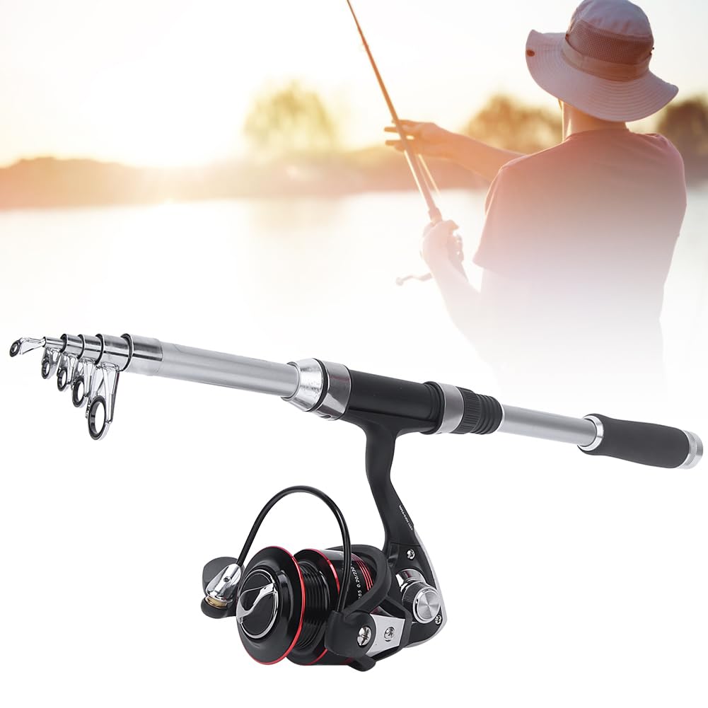 Karlak Kit Combinato Mulinello da Pesca Compatto Canna da Pesca Telescopica con Accessori per la All'aperto Facile Trasportare Lunghezza 1,8 M