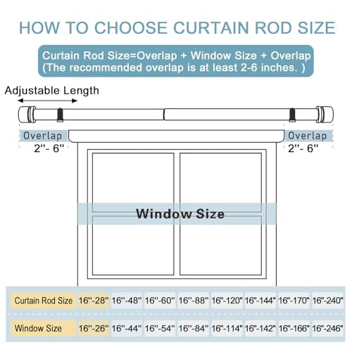 Image of Byondeth Curtain Rods for Windows 16 to 28 Inches Adjustable Length 1 Inch Diameter Window Curtain Rod with Aluminium Finials, Black