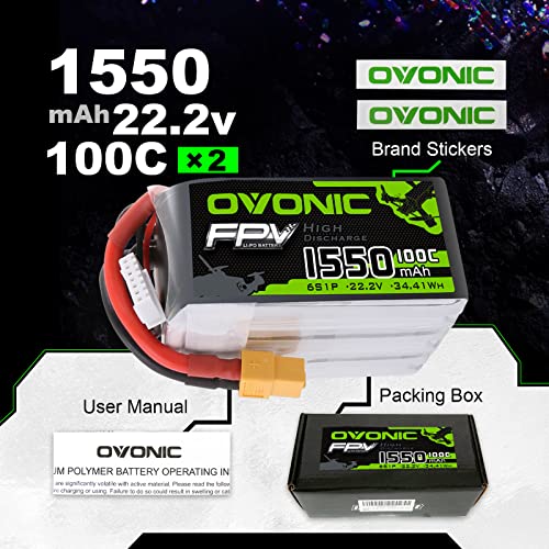 OVONIC 6S Batteria LiPo 22.2V 1550mAh 100C con