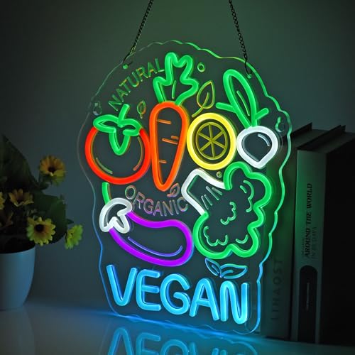 Image of Vegan Neon Sign,USB Powered Dimmable Wall Decor LED Light | Neon Lights Hanging Wall Art Decoration for Business Restaurant Shop Bar Cafe Party Home Decor,Ultra Bright,14.57x12.6inches