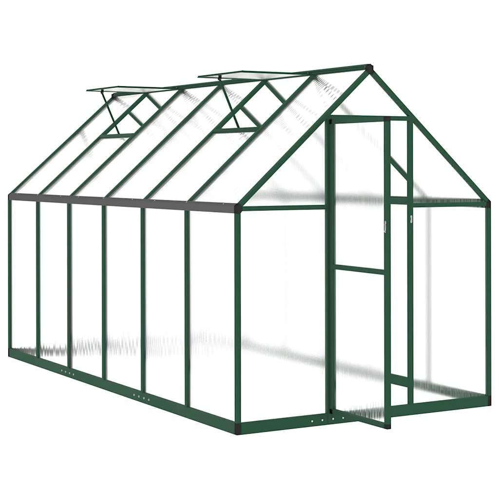 Invernadero con marco de base de aluminio, placas de policarbonato resistentes a los rayos UV, 334 x 169 x 195 cm, verde transparente, con ventana de ventilación y puerta batiente