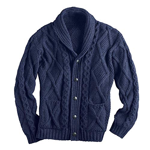 SFYZY Chandail surdimensionné pour Hommes avec Cardigan à col châle sur Le Devant, Manteau de Laine lâche Pull en Tricot Cardigan boutonné à col châle Cable Cardigan en Laine à Tricoter