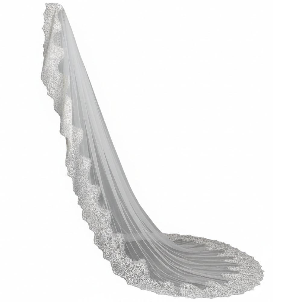 Stakee Wedding Veil, Lace Edge Bridal Veil Elegant Bridal Veil Romantic Lace Cathedral Veil for Brides Shower Party Accessories