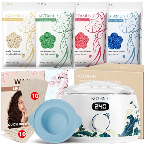 KOTAMU Waxing Kit for Women & Men, Wax Warmer for Hair Removal, Digital Wax Kit with Silicone Pot,Ideal for Face Eyebrow Arm Legs Armpit &Sensitive Skin, Wavi Waxing Machine for Home Salon Use