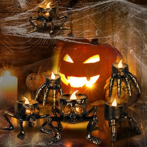 Eyezeeption 6 Pcs Halloween Skeleton Candle Lights Halloween Decorations, Skeleton and Skeleton Hand Styles LED Halloween Decor Candle Lights Halloween Baubles (6 PCS)