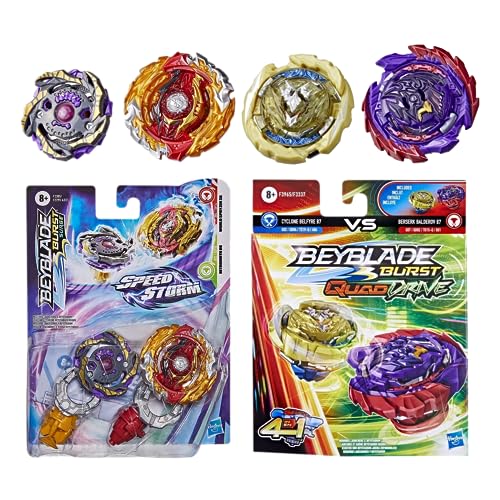 Bey-blade Burst Speedstorm & Quad Drive - World Spryzen S6, Betromoth B6, Berserk Balderov B7, Cyclone Belfyre B7 - Paquete doble - 4 cuchillas Bey-blade