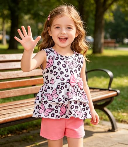 Image of Girls 2 Piece Outfit Summer Short Set Sleeveless Bow Knot Tank Top and Shorts Cute Clothes for Toddler Girls